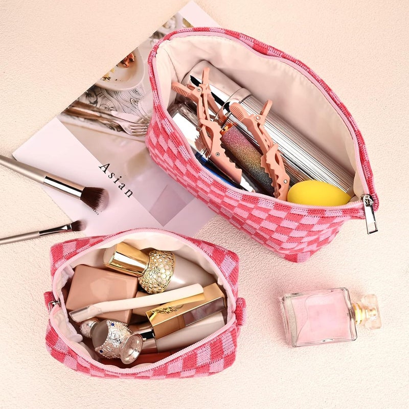 Fammart Travel Makeup Bag, Checkered Cosmetic Bag Make Up Organizer Case for Women, Small Toiletry Bag Skincare Pouch for Toiletries Accessories Brushes, 2PCS - Image 4